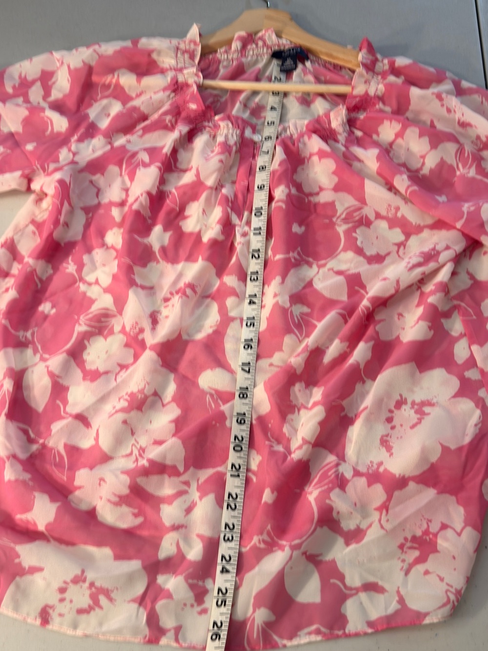 Chaps Pink and White Floral Ruffle Peasant Blouse - Picture 8 of 8